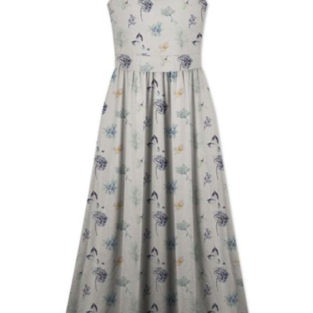 Gray & Blue Floral Sleeveless A-Line Dress